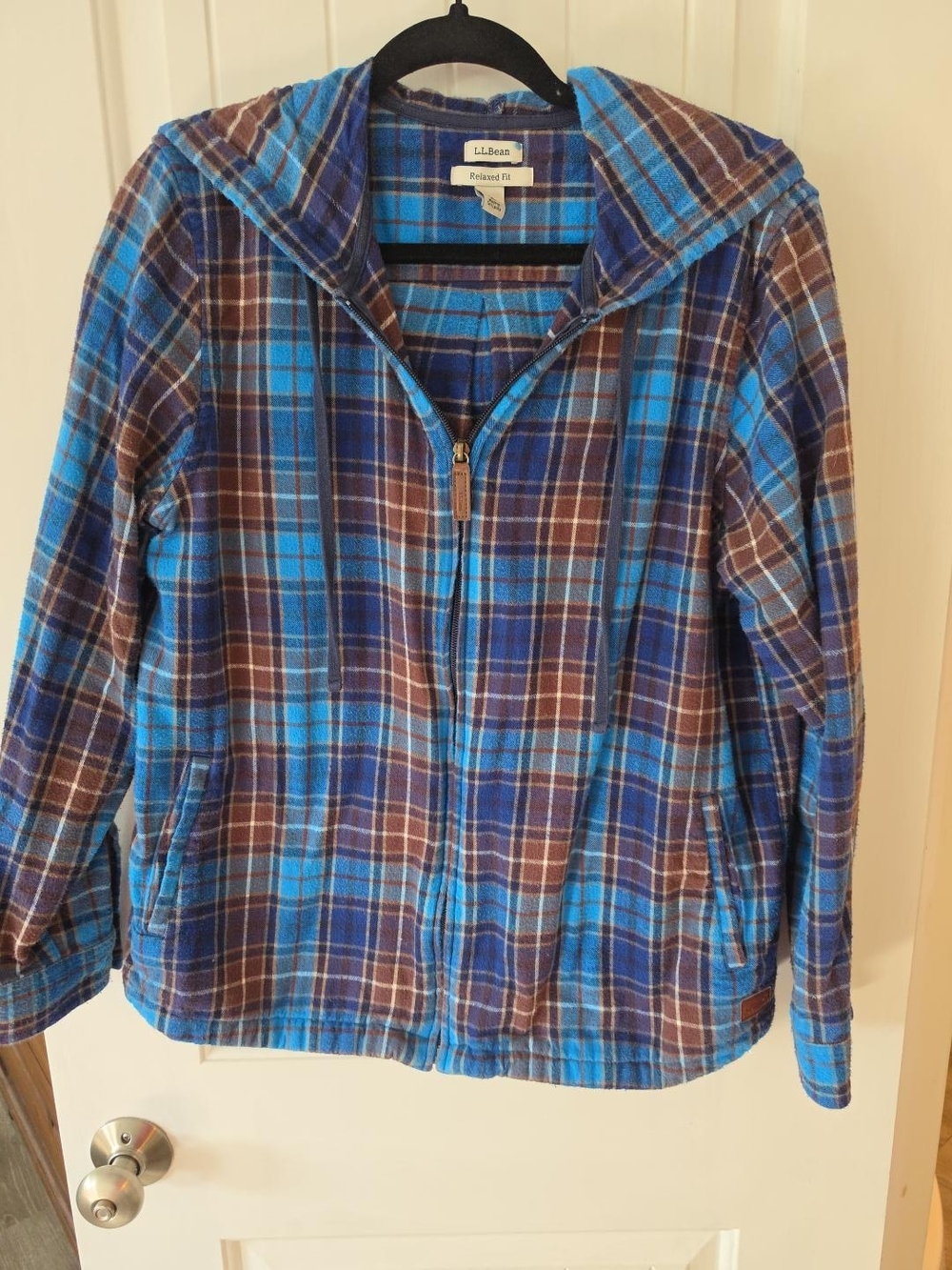 L.L.Bean Scotch Plaid Flannel Zip Hoodie Women’s Large